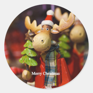 Sticker Rond Joyeux Noël Santa Claus Moose