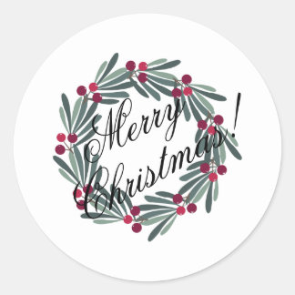 Sticker Rond Joyeux Noël Script Joli Festif Blanc