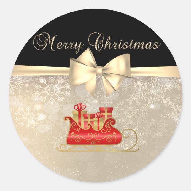 Sticker Rond Joyeux Noël, Silhouette de Noël, Snowflakes, Bow (Devant)