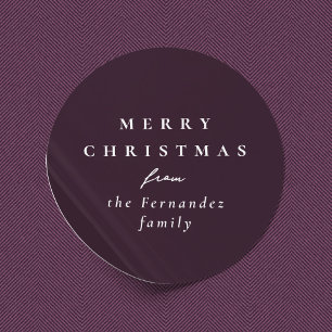 Sticker Rond Joyeux Noël simple élégant prune violet vacances