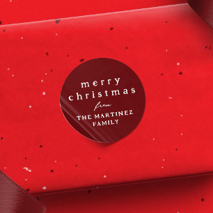 Sticker Rond Joyeux Noël simple rustique rouge foncé vacances