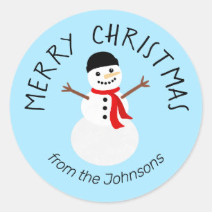 Sticker Rond Joyeux Noël Snowman Holiday