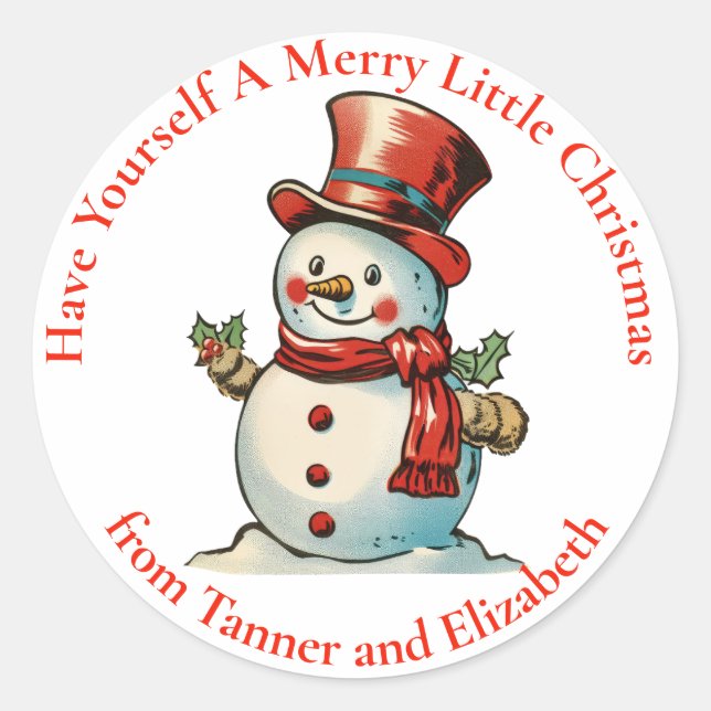 Sticker Rond Joyeux Noël Snowman Vacances (Devant)