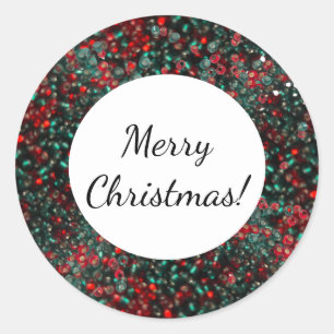 Sticker Rond Joyeux Noël Sur Perles Rouges Et Vertes