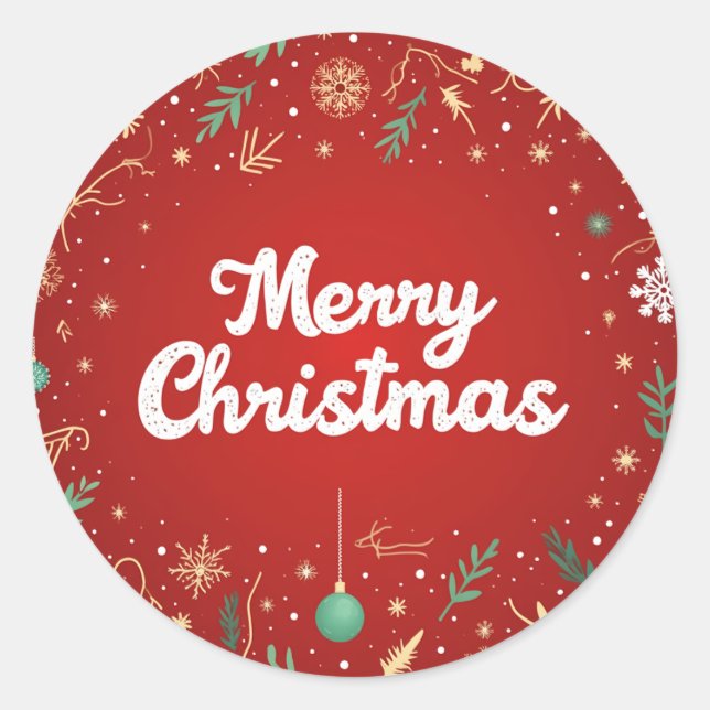 Sticker Rond Joyeux Noël sur un arrière - plan rouge (Devant)