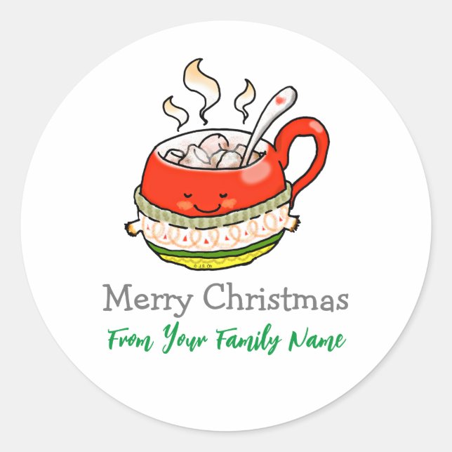 Sticker Rond Joyeux Noël (tasse de cacao cosy) Classique Round (Devant)
