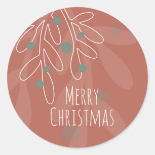 Sticker Rond Joyeux Noël texte en floral rouge vin