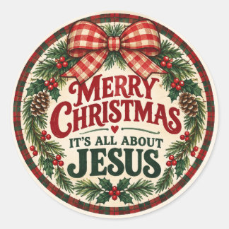Sticker Rond Joyeux Noël, tout est question de Jésus, carreau r