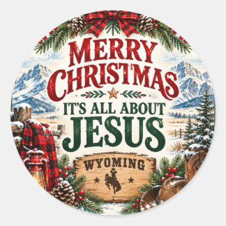 Sticker Rond Joyeux Noël, tout tourne autour de Jésus Wyoming