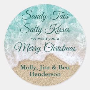 Sticker Rond Joyeux Noël Turquoise Joyeux Joyeux Joyeux Joyeux 