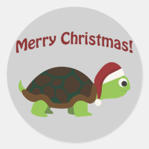 Sticker Rond  Joyeux Noël ! Turtle de Père Noël