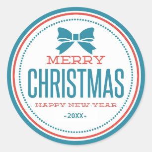Sticker Rond Joyeux Noël typographique Bonne année