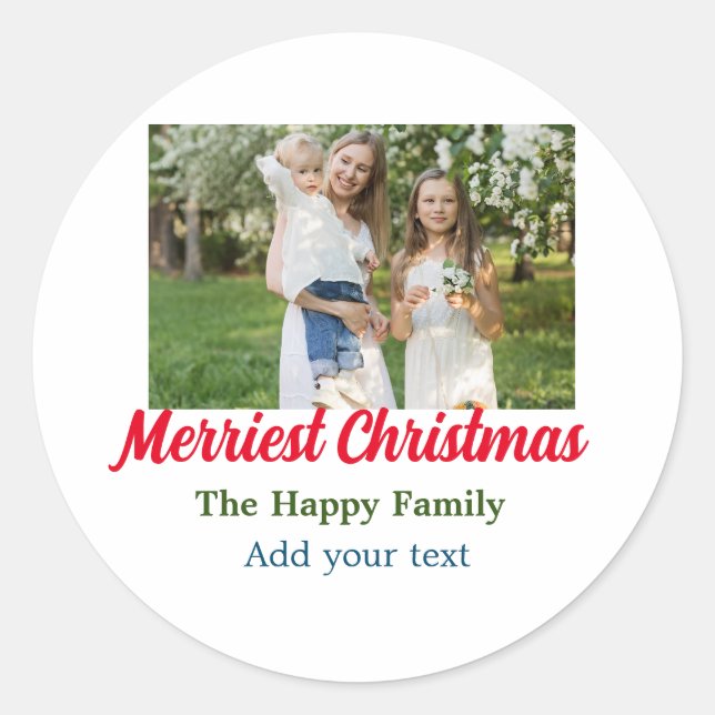 Sticker Rond Joyeux Noël vacances ajouter nom de famille (Devant)
