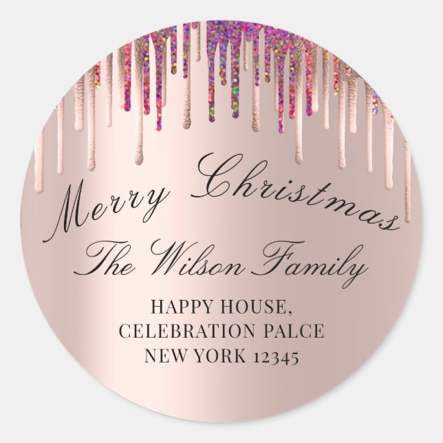 Sticker Rond Joyeux Noël Vacances RSVP Rose Holographie (Devant)