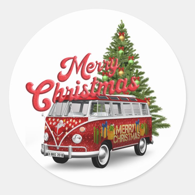Sticker Rond Joyeux Noël Van (Devant)
