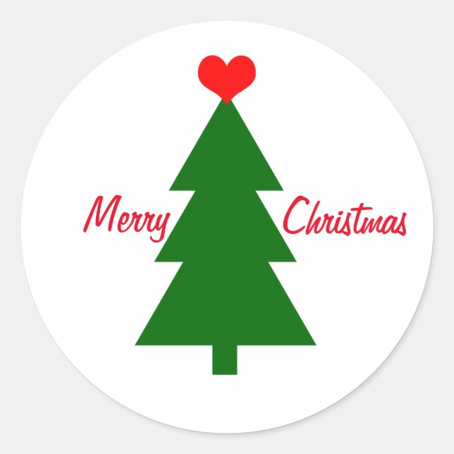 Sticker Rond Joyeux Noël vert arbre de Noël Coeur rouge (Devant)