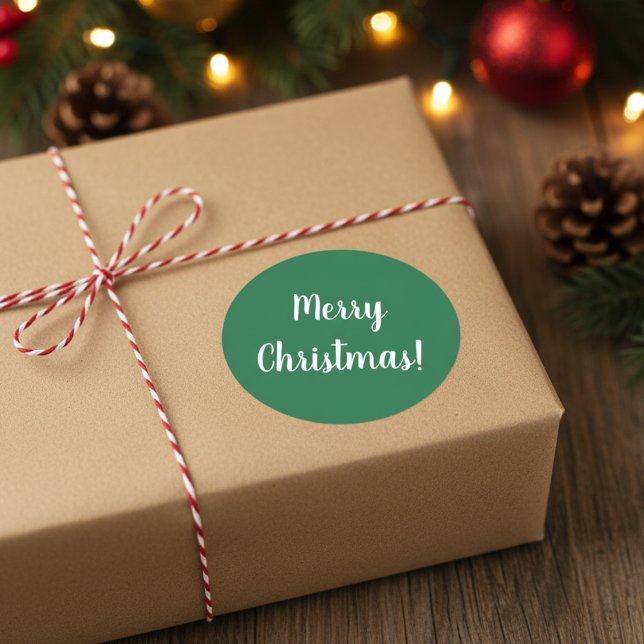 Sticker Rond Joyeux Noël vert & blanc typographie Festival (Créateur téléchargé)