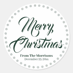 Sticker Rond Joyeux Noël vert foncé script personnalisé