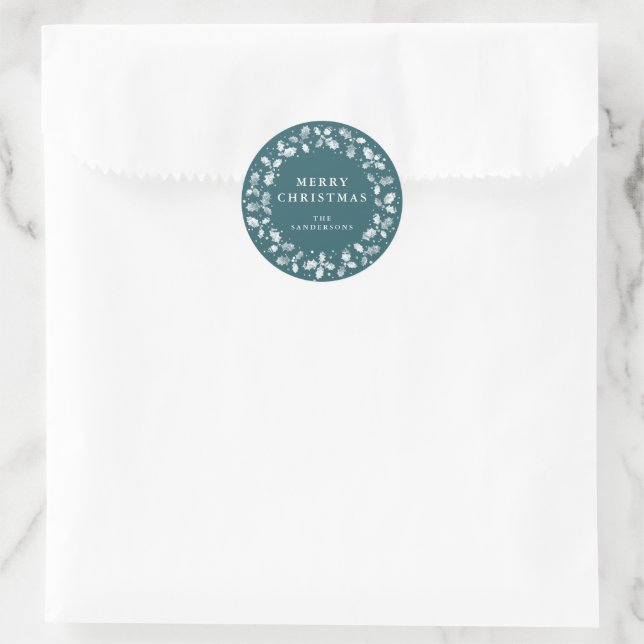 Sticker Rond Joyeux Noël vert Holly Wreath Noël (Sac)