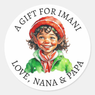 Sticker Rond Joyeux Noël Vintage Petit Elfe