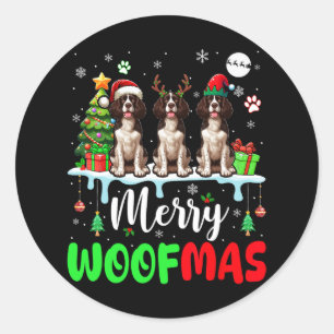 Sticker Rond Joyeux Noël Woof Three Père Noël Anglais Springer