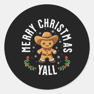 Sticker Rond Joyeux Noël Yall Gingerbread Cowboy Howdy West