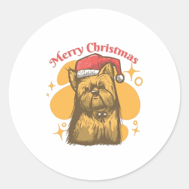 Sticker Rond Joyeux Noël Yorkie (Devant)