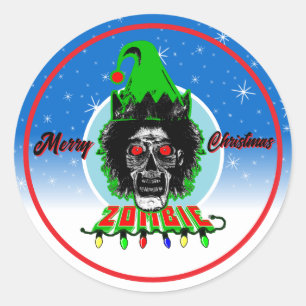 Sticker Rond Joyeux Noël Zombie Cercle Bleu