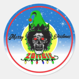Sticker Rond Joyeux Noël Zombie Jaune