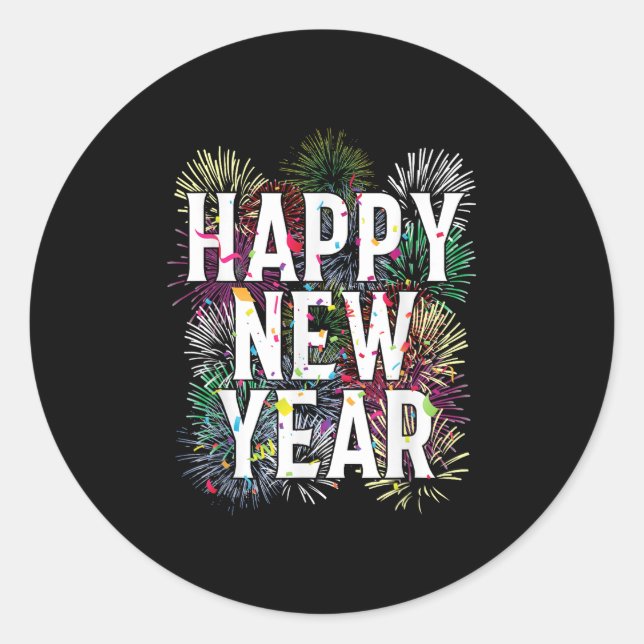 Sticker Rond Joyeux Nouvel An 2025 Feu d'artifice de la Réunion (Devant)
