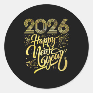 Sticker Rond Joyeux Nouvel An 2026 Feu d'artifice