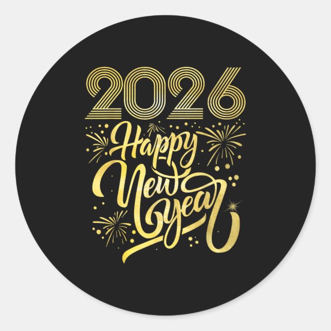 Sticker Rond Joyeux Nouvel An 2026 Feu d'artifice (Devant)