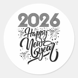 Sticker Rond Joyeux Nouvel An 2026 Fireworks _1