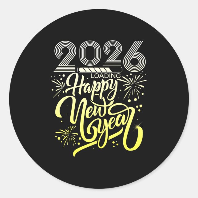 Sticker Rond Joyeux Nouvel An 2026 Fireworks Chargement Nouvel  (Devant)