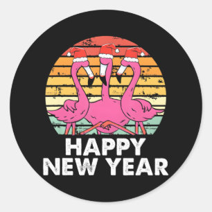 Sticker Rond Joyeux Nouvel An Drôle Flamant rose rose passionné