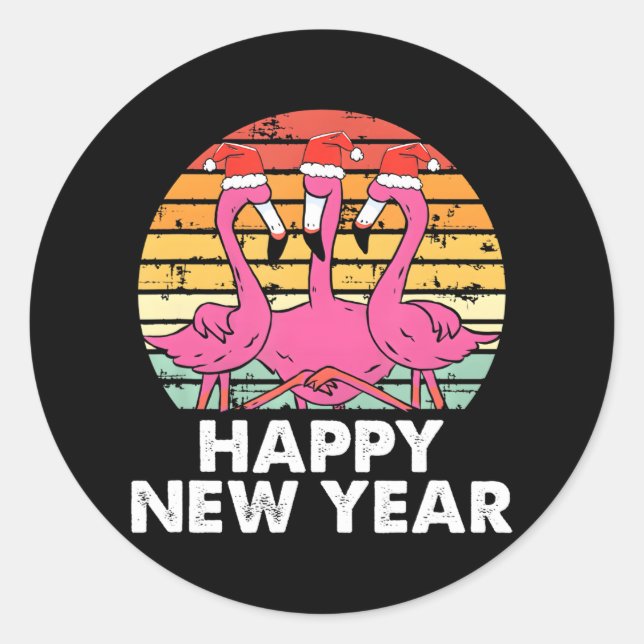 Sticker Rond Joyeux Nouvel An Drôle Flamant rose rose passionné (Devant)