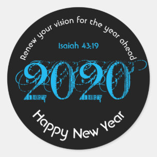 Sticker Rond Joyeux Nouvel An RENOUVELLE VISION 2020 Noir éléga
