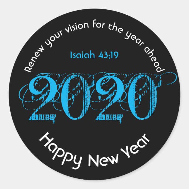 Sticker Rond Joyeux Nouvel An RENOUVELLE VISION 2020 Noir éléga (Devant)