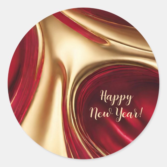 Sticker Rond Joyeux Nouvel An-Rouge et Or- (Devant)