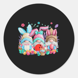 Sticker Rond Joyeux OEufs de Pâques Bunny Gnomes Bowling Lover 