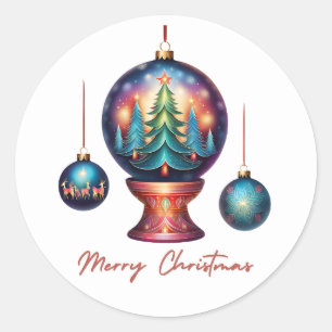 Sticker Rond Joyeux ornements de Noël