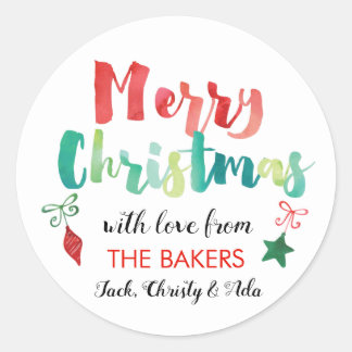 Sticker Rond Joyeux ornements de Noël peints