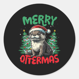 Sticker Rond Joyeux Ottermas Drôle Amoureux Canard de Noël