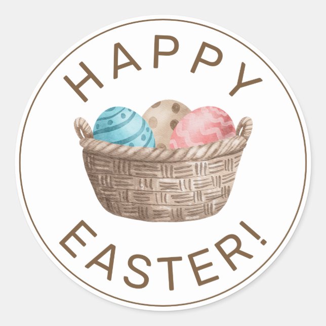 Sticker Rond Joyeux Panier d'oeufs de Pâques Aquarelle mignonne (Devant)