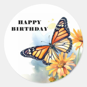 Sticker Rond Joyeux papillon d'anniversaire