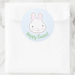 Sticker Rond Joyeux Pâques bleu clair mignon lapin personnalisé