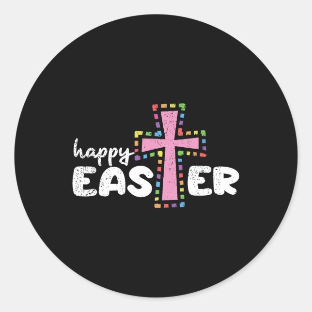 Sticker Rond Joyeux Pâques Chasse aux Oeufs Chrétiens Croix du  (Devant)