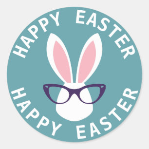 Sticker Rond Joyeux Pâques   Hipster Bunny de Pâques
