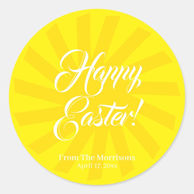Sticker Rond Joyeux Pâques jaune soleil coutume texte joyeux mi (Devant)