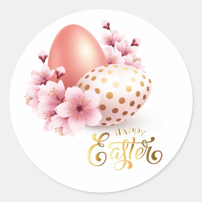 Sticker Rond Joyeux Pâques. Les oeufs de Pâques. (Devant)